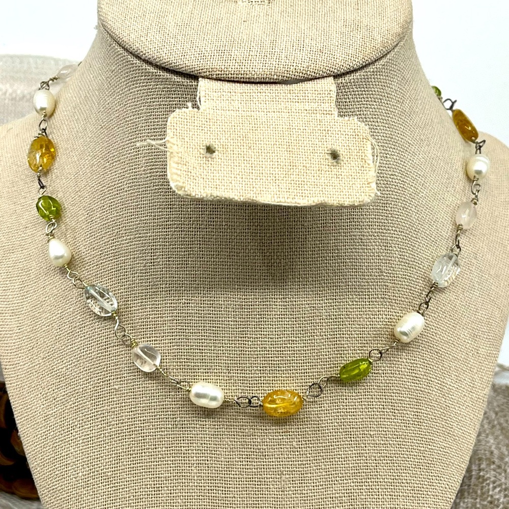 Ross-Simons Sterling Silver Necklace w/ Gemstones & Pearls, 16", Original Box